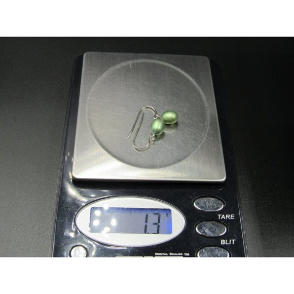 Sterling Silver Cute Small Light Green Pearls Earrings - Picture 5 of 5